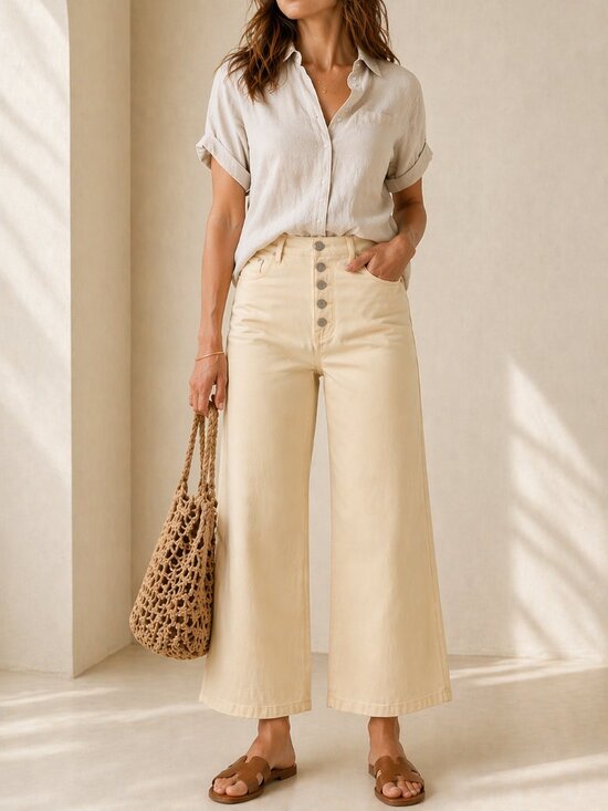 GAP Pants - GAP High Rise Wide Leg Pants Cream Twill Stretch Cropped Size 6 GAP For Good